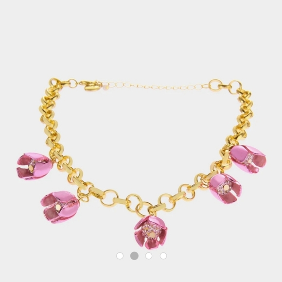 🔹️BETSEY JOHNSON🔹️Pink Garden Glam Tulip Charm Chain 16"  Necklace - Picture 5 of 13
